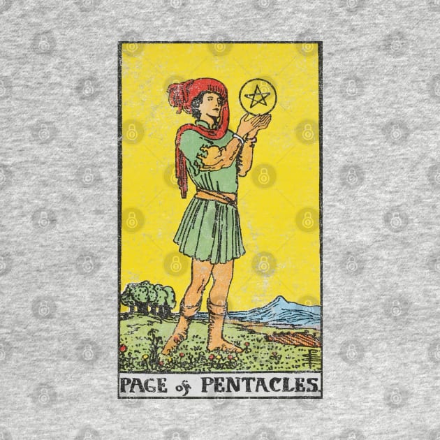 Page of pentacles tarot card (distressed) by Nate's World of Tees